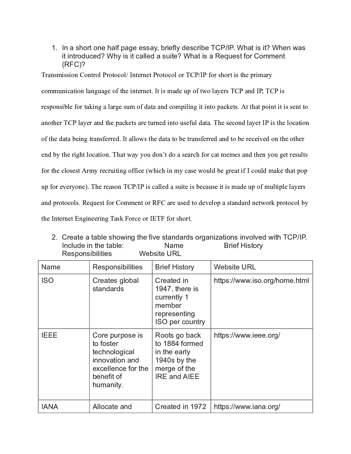 Preview image for IT283Unit 1 Assignment.docx  1.In a short one half page essay, briefly describe TCP/IP. Wh